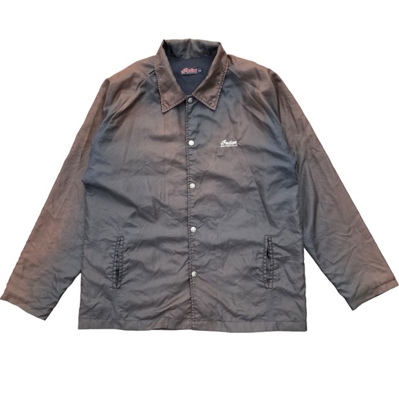 Indian Motorcycle Vintage Nylon Coaches Jacket L Button Front Sun Faded Black - Picture 1 of 12